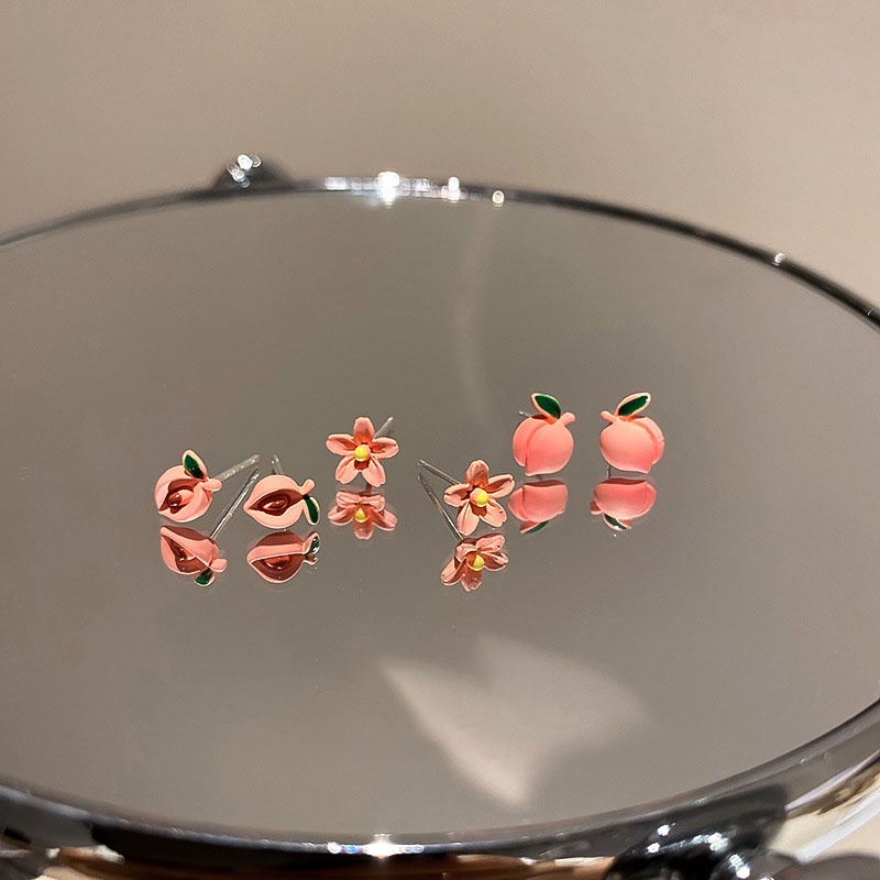 3 Pairs Sweet  Women Pink  Peach Fruits Jewlry Earrings Stud