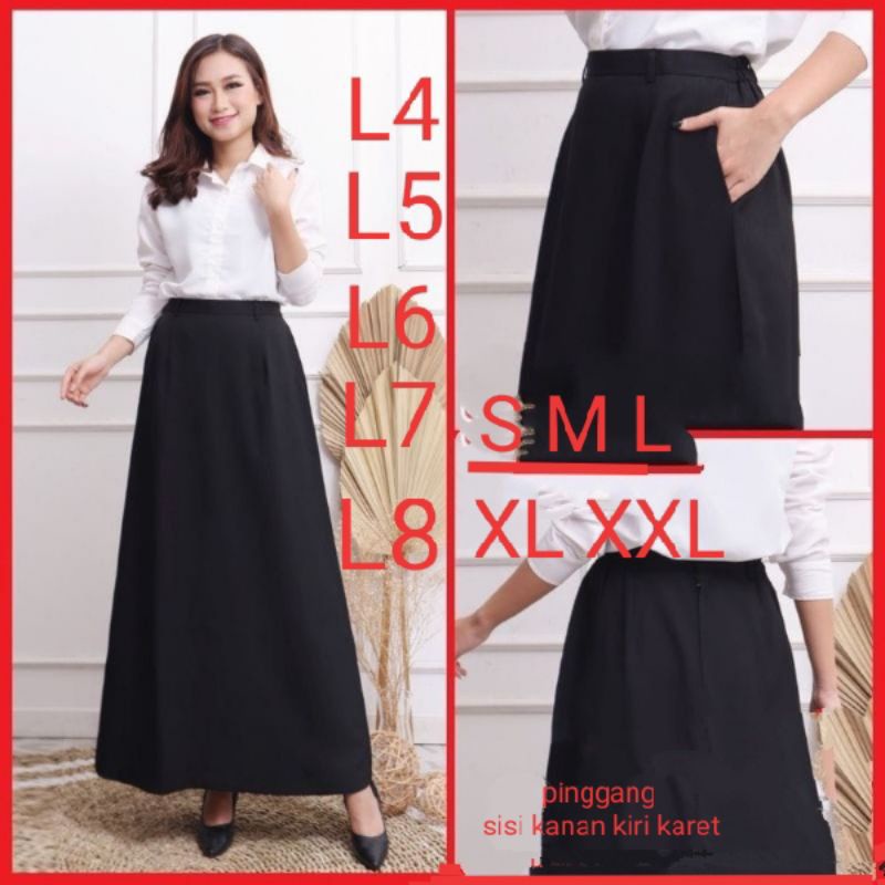 ROK KERJA HITAM PANJANG MODEL A LINE MAXI SIZE S - L10 [PREMIUM)