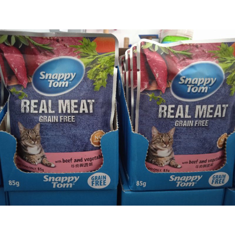 snappy tom wetfood sachet white beef &amp;vegetable 85gr