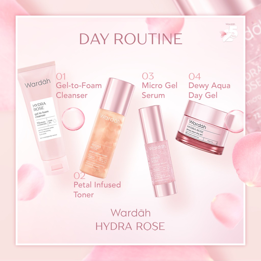 WARDAH Hydra Rose Series Dewy Aqua Day Gel-Moisture Rich Night Gel-Foam Cleanser-Toner (KIM)