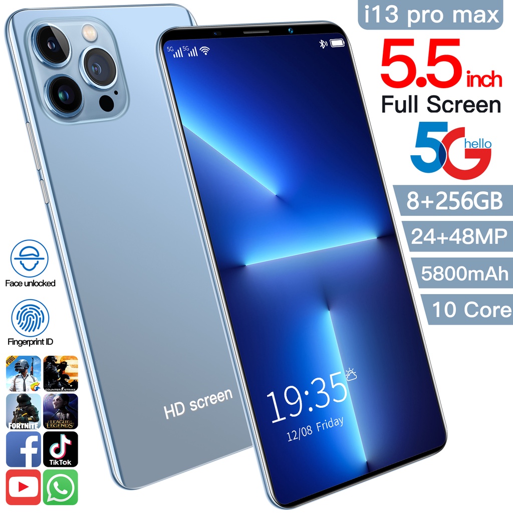 Asli Smartphone i13 Pro Max Ponsel Dijual 8GB + 256GB Ponsel Layar 5.5 Inci Penjualan Asli Sidik Jari Dibuka Ponsel Android