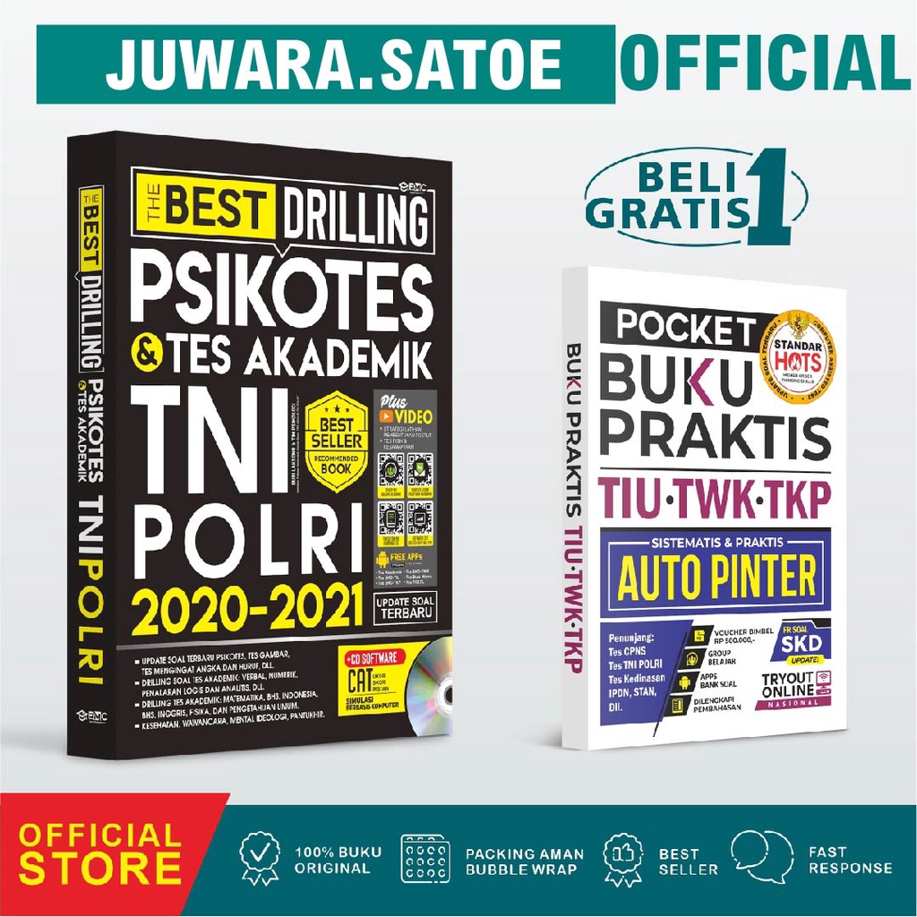 BUKU TNI POLRI 2021 - 2022 THE BEST DRILLING PSIKOTES & TES AKADEMIK TNI POLRI BONUS BUKU TIU TWK