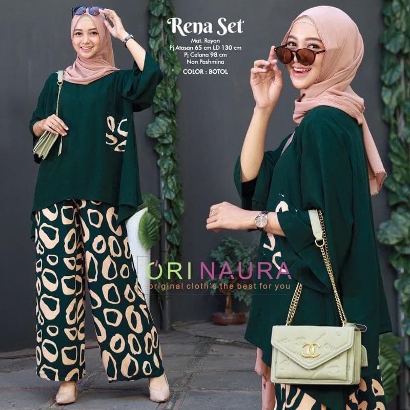 One Set Jumbo Waka Waka Rena Setelan Wanita Rayon Premium Set Celana Panjang Bigsize LD 130 cm