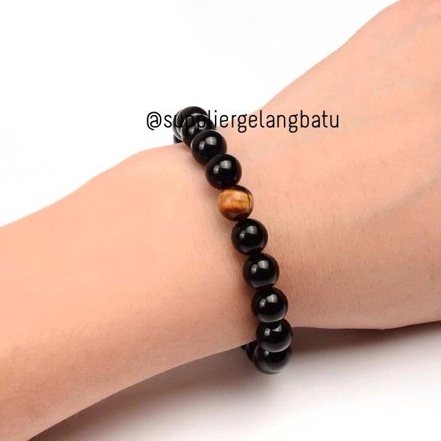 gelang batu onyx tiger eye glossy peredaran darah 6 - 14mm ready stok aksesoris variasi pria wanita