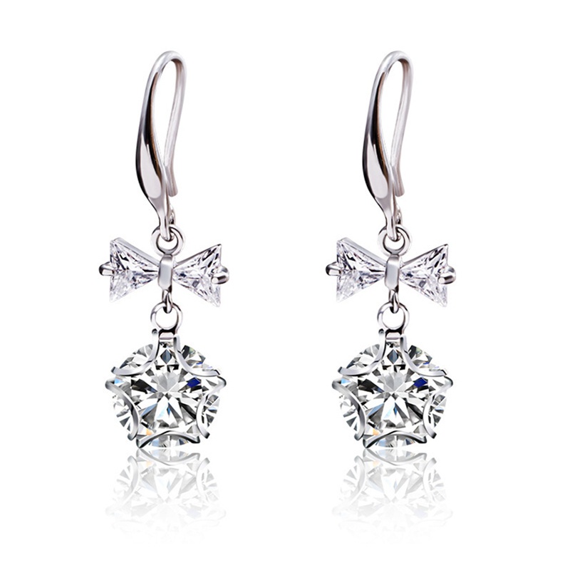 Bow Drop Earrings Women High Quality Silver Color Princess Earring For Dance Party Luxury Gift Fashion Jewelry