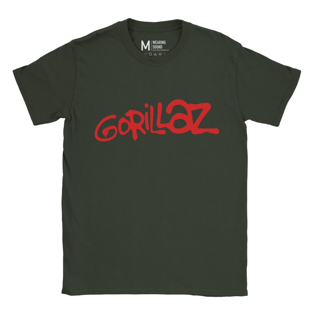 Baju Kaos Band Gorillaz Logo Forest Green