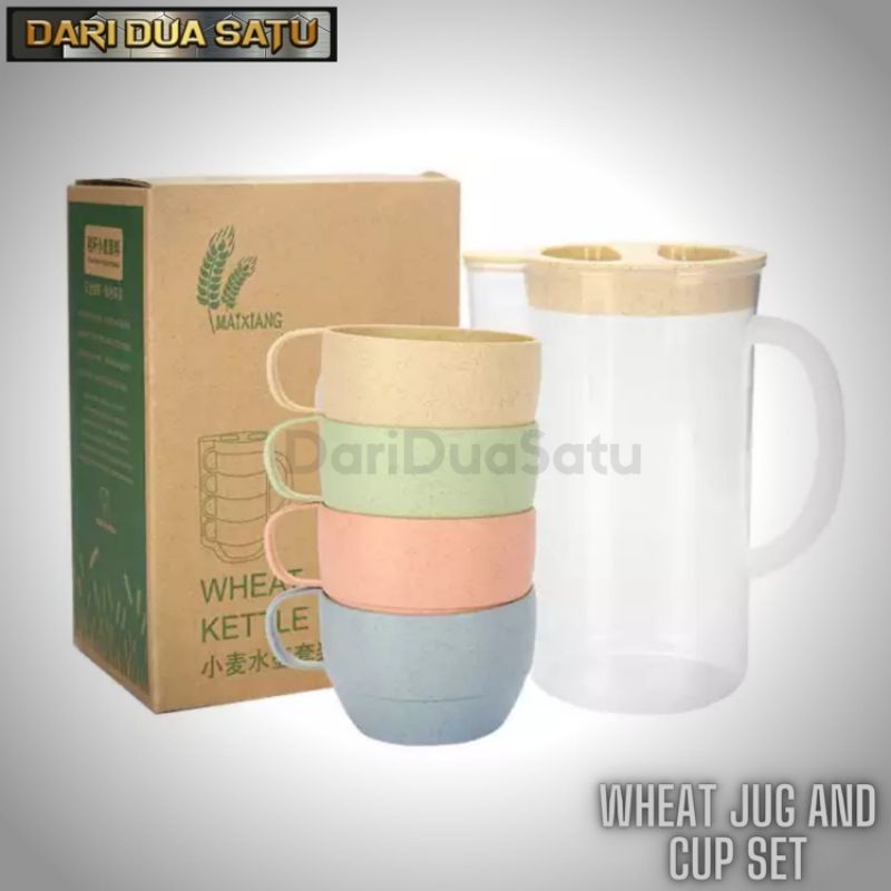 Teko Gelas Set 5 in 1 Wheat Cup and Jug Wheat Straw Set