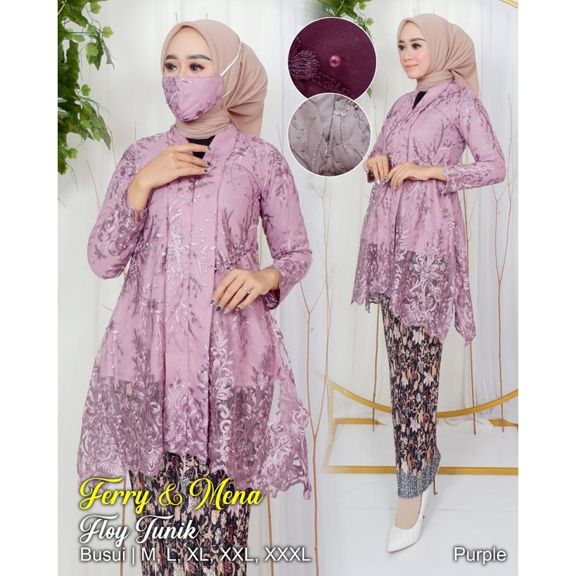 Kebaya tunik floy tulle busui friendly LD 125 XXXL  | Kebaya modern | Kebaya brukat modis dan cantik Size M L XL XXL