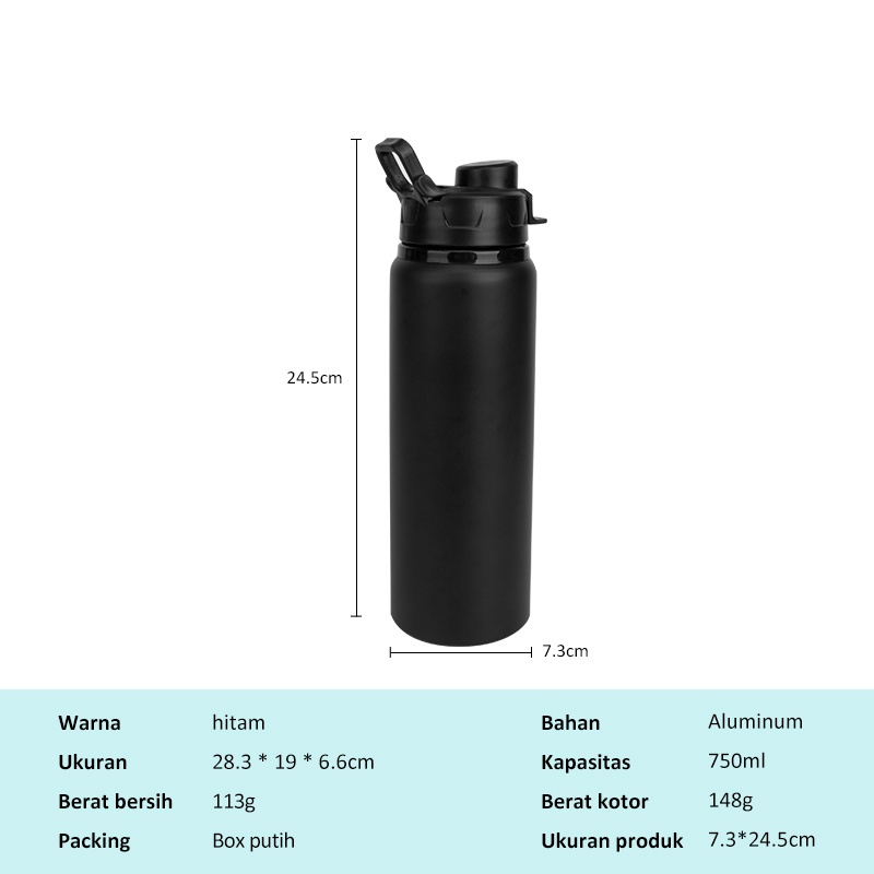 ecentio botol air tumbler olahraga bicycle botol minum Aluminium anti tumpah 750ML cangkir aluminium sport water cup botol air panas dan dingin