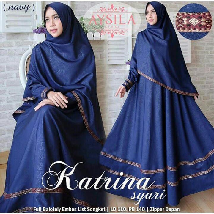 Katrina Syari Dress Wanita Balotely Model Gamis Terusan Panjang Trendy Plus Kerudung Terbaru Hijab