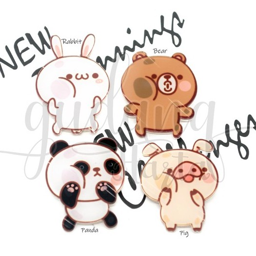 Pin Akrilik Tempel Pipi Pin Bros Pipi Tembem Lucu Panda Bear Pig Rabbit Babi Beruang GH 208463