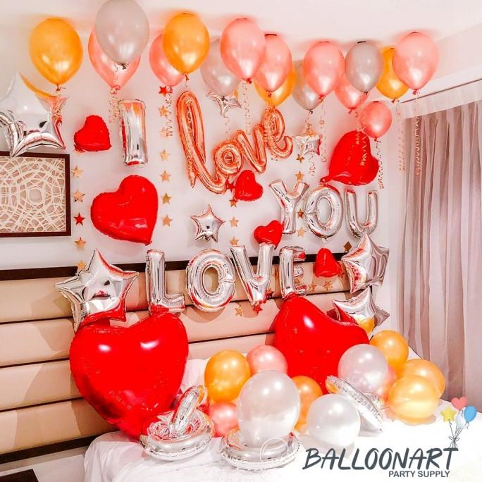 :>:>:>:>] I LOVE U STAR GOLD SET DECORATION/DEKORASI HAPPY VALENTINE/ANNIVERSARY