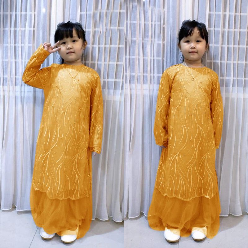 BAJU GAMIS ANAK MUSLIM BROKAT BRUKAT KIDS KID POLOS GERALDA WARNA KUNING KUBUS MUSTARD