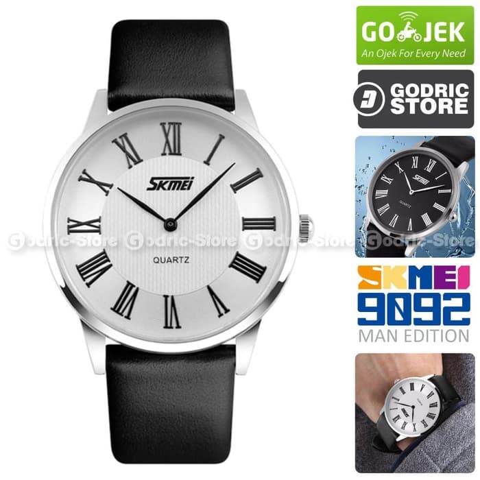 SKMEI 9092 Jam Tangan Pria Cowok Kulit Leather Casio Casual WR 30M - Putih