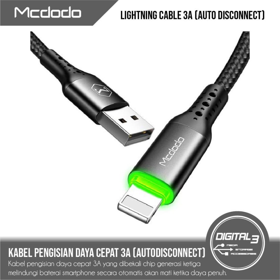 Mcdodo CA-7410 Kabel Lightning For iPhone Auto Disconnect  3A 1.2M