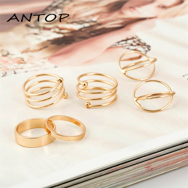 6Pcs Cincin Retro Bahan Stainless Steel Untuk Hadiah Aksesoris Fashion ANTOP