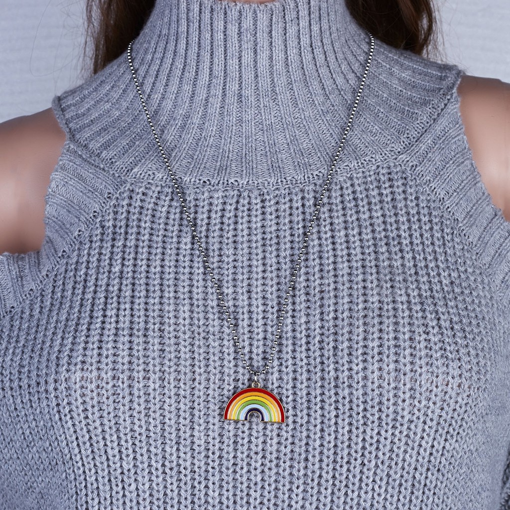 Set Kalung + Anting Gantung Panjang Kait Motif Awan + Pelangi Bahan Alloy Untuk Perhiasan Wanita