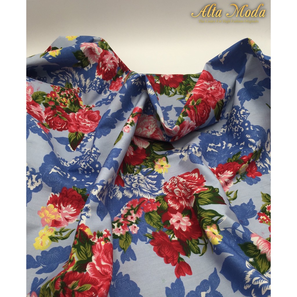 

Alta Moda Katun Motif Fancy Floral Red Shadow Blue - Light Blue Kain Premium (0.5M)