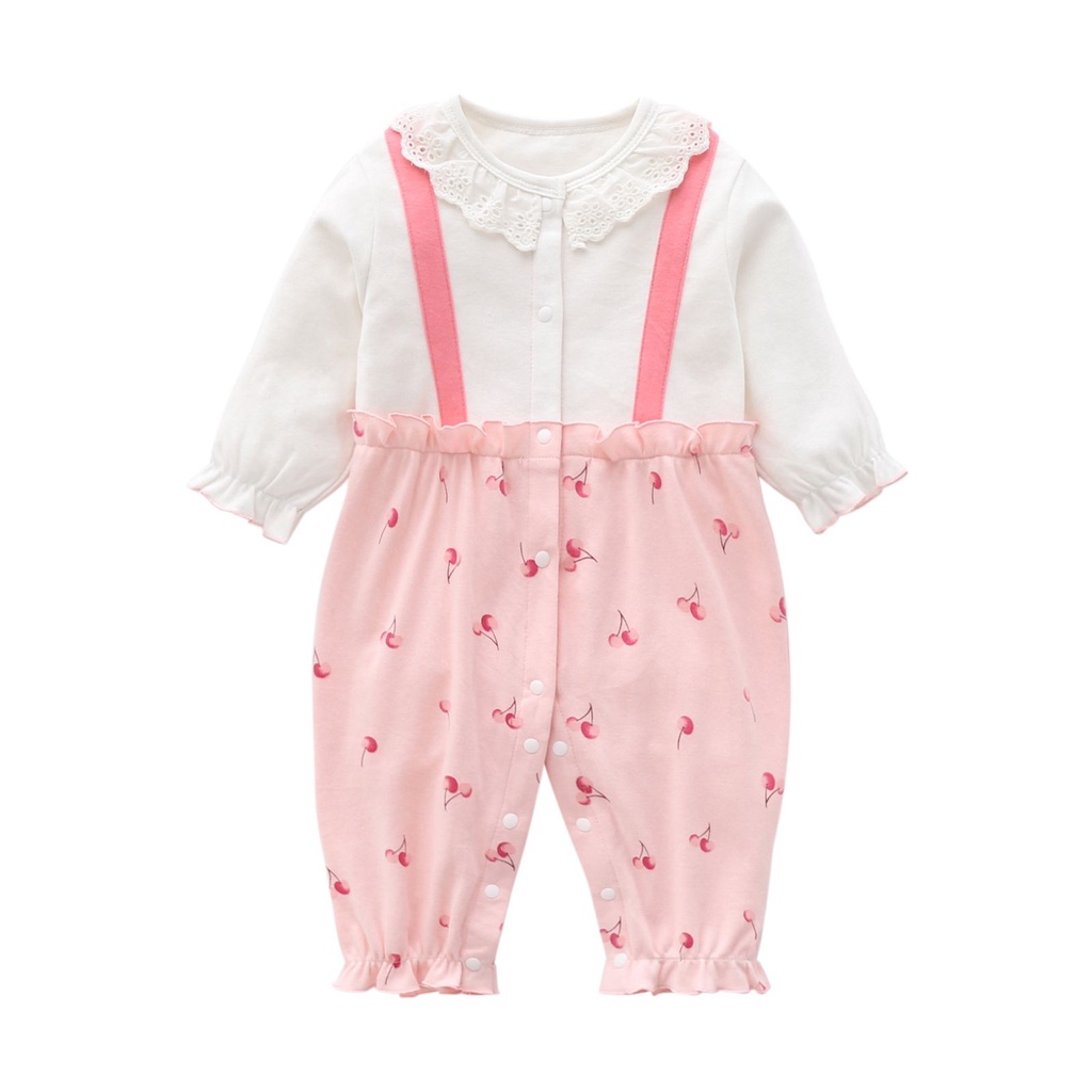 BROWNIEGROUND- Jumper panjang anak perempuan impor premium MOTIF   CERI PINK 0-1 Tahun