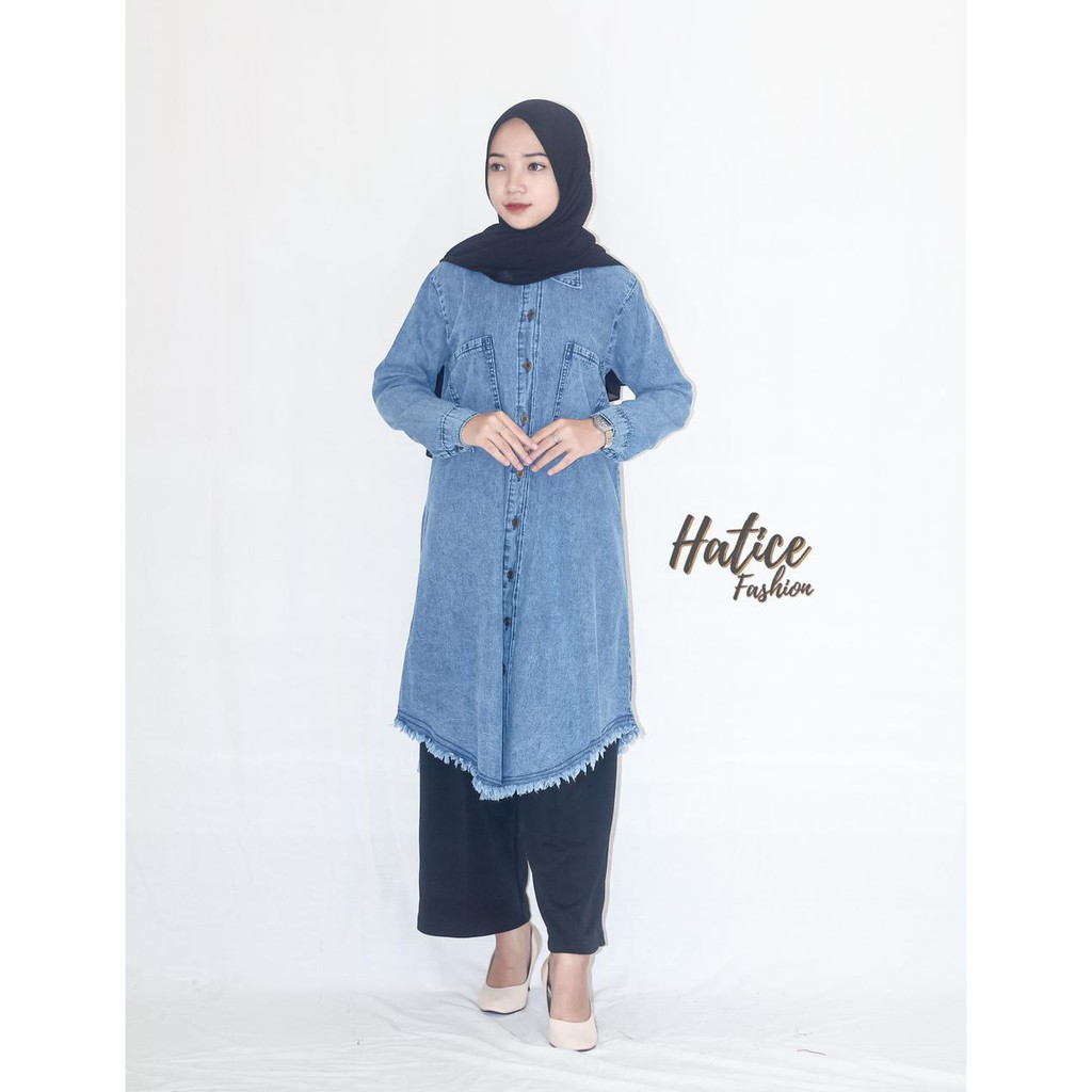 Atasan wanita tunik jeans muslim syari hatice terbaru
