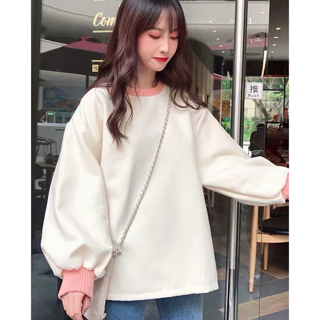 POLCOM COMBI SWEATER OVERSIZE WANITA SWEATER CREWNECK WANITA KOREA