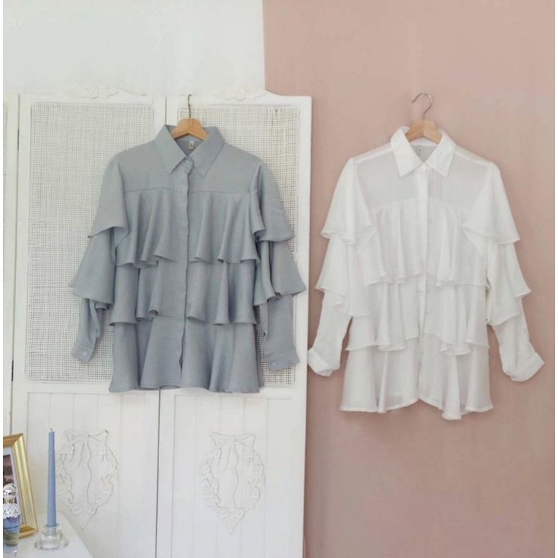 Vanilla Hijab Zeta Blouse - White Super Cute Modis untuk Hangout, Kondangan, Kerja, Ulang Tahun