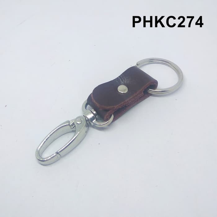 gantungan kunci kulit asli model ramping keychain coklat PHKC274