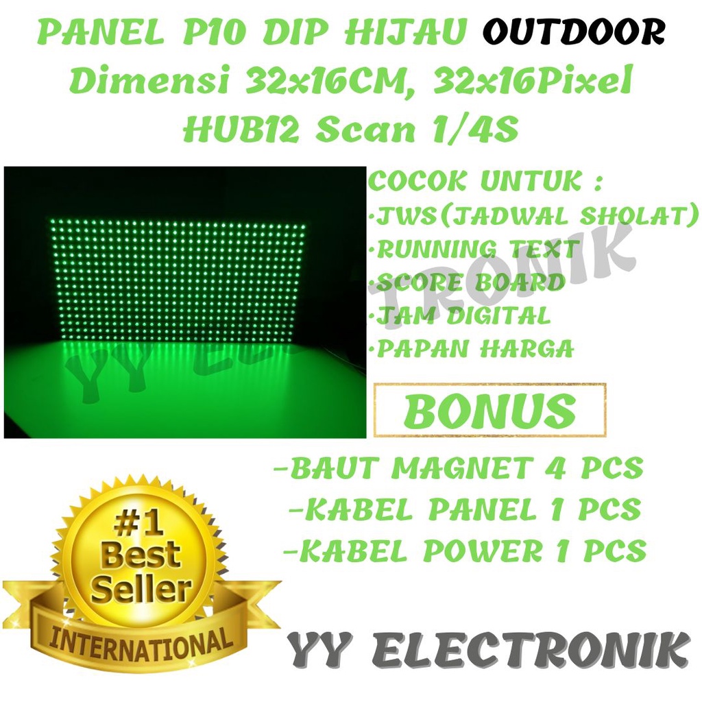 Jual Panel Module Modul LED P10 Running Text DIP Hijau Green Outdoor ...