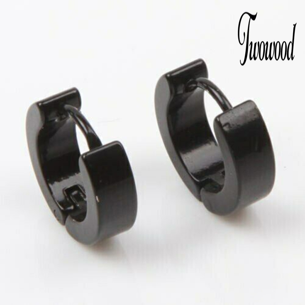 1 Pasang Anting Hoop Huggie Bahan Stainless Steel Gaya Kasual Untuk Pria