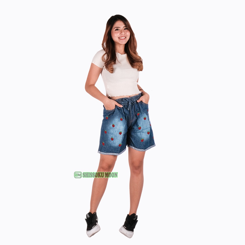 Celana Pendek Wanita Model Hotpants Bordir Bahan Denim