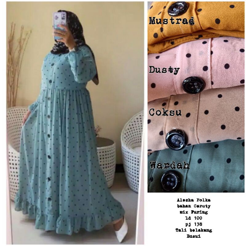 Dress Gamis Polkadot Wanita Busui Motif Terbaru Ukuran Jumbo Daster Terkeni dan Termurah