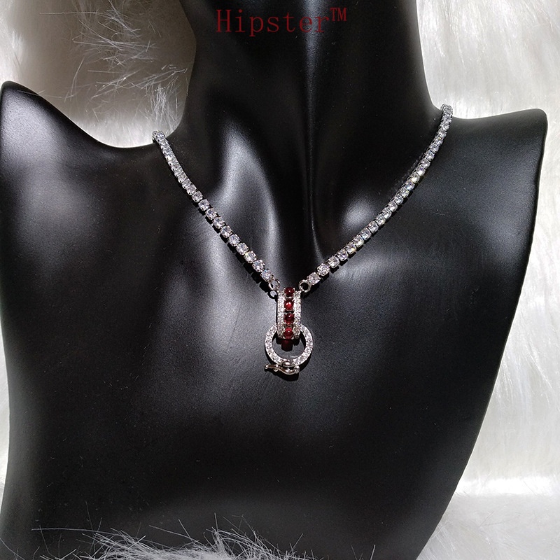 Hot Sale Beautiful Circle Red Crystal Diamond Platinum Pendant Necklace