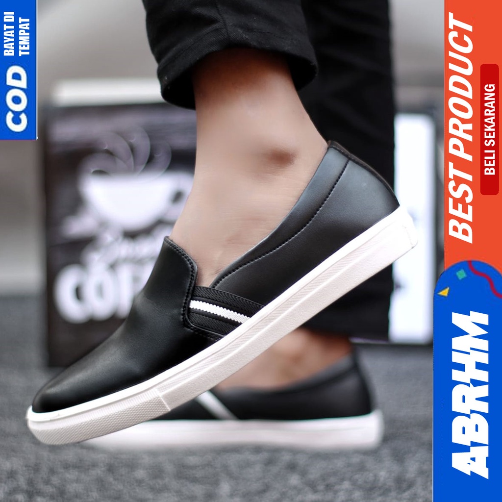 Abrhm Nue - Sepatu Slip On Santai Casual Hitam Pria Original