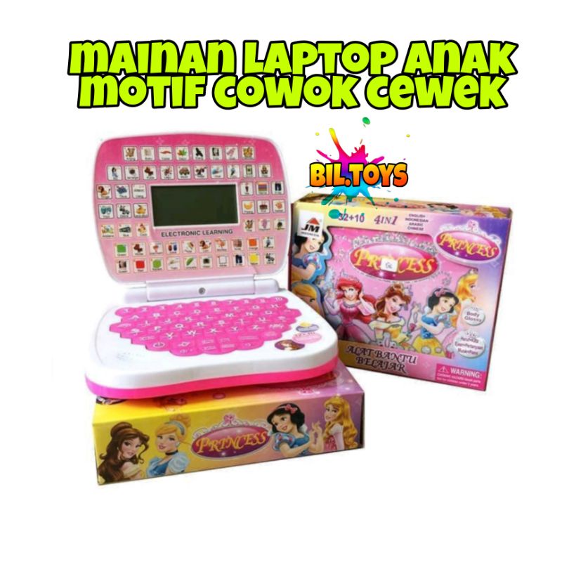 Mainan edukasi anak balita Laptop layar Alat Bantu Belajar 4 bahasa layar motif cowok dan cewek