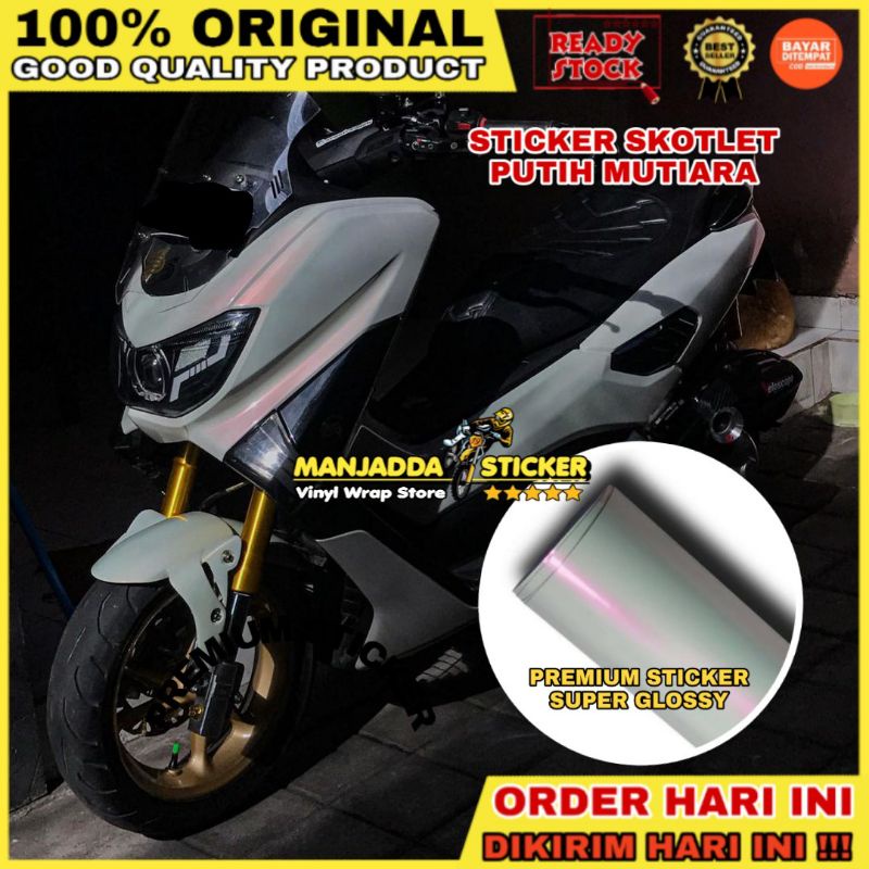 STIKER SKOTLET BUNGLON WARNA PUTIH MUTIARA SUPER GLOSSY