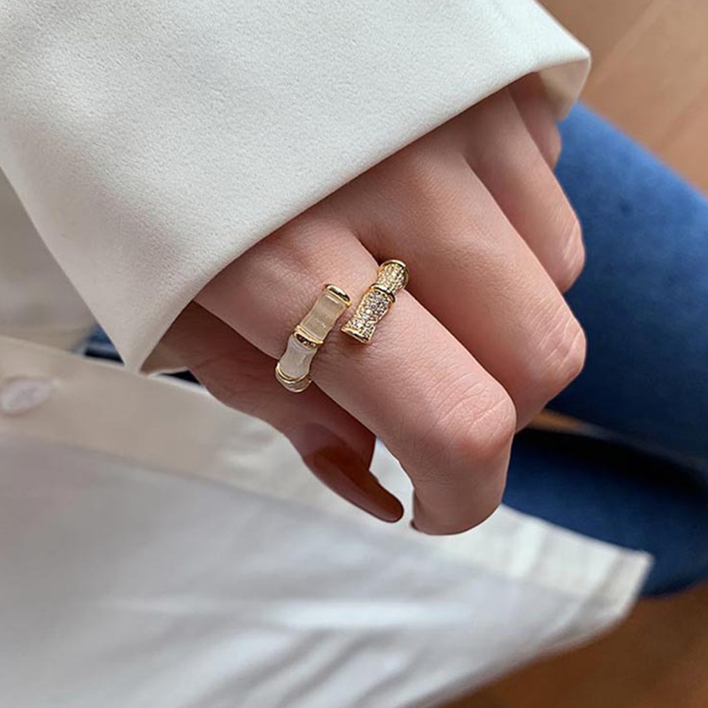 Hu Hu Hu Hu Hu Alat Bantu Pasang Kacamata♡ Cincin Model Terbuka Adjustable Bentuk Bambu Bahan Cubic Zirconia Untuk Wanita