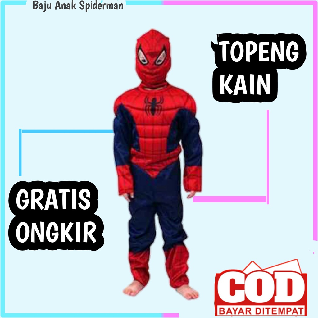 kostum spiderman anak laki laki + topeng kain