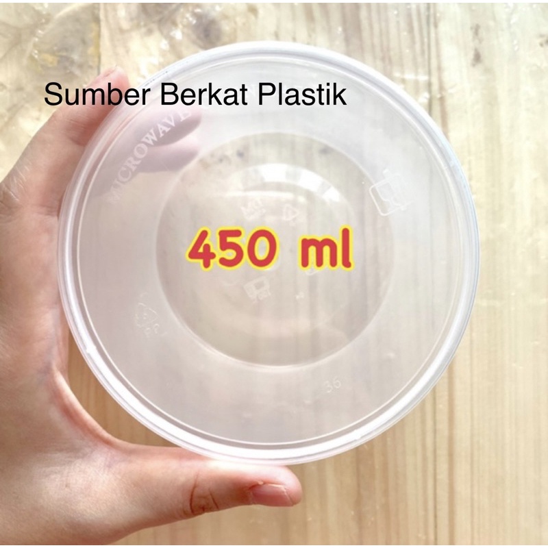 Thinwall Mangkok 450ml/Thinwall Bulat/Mangkok Plastik/Container Plastik/Cup Salad Buah +Tutup isi:25