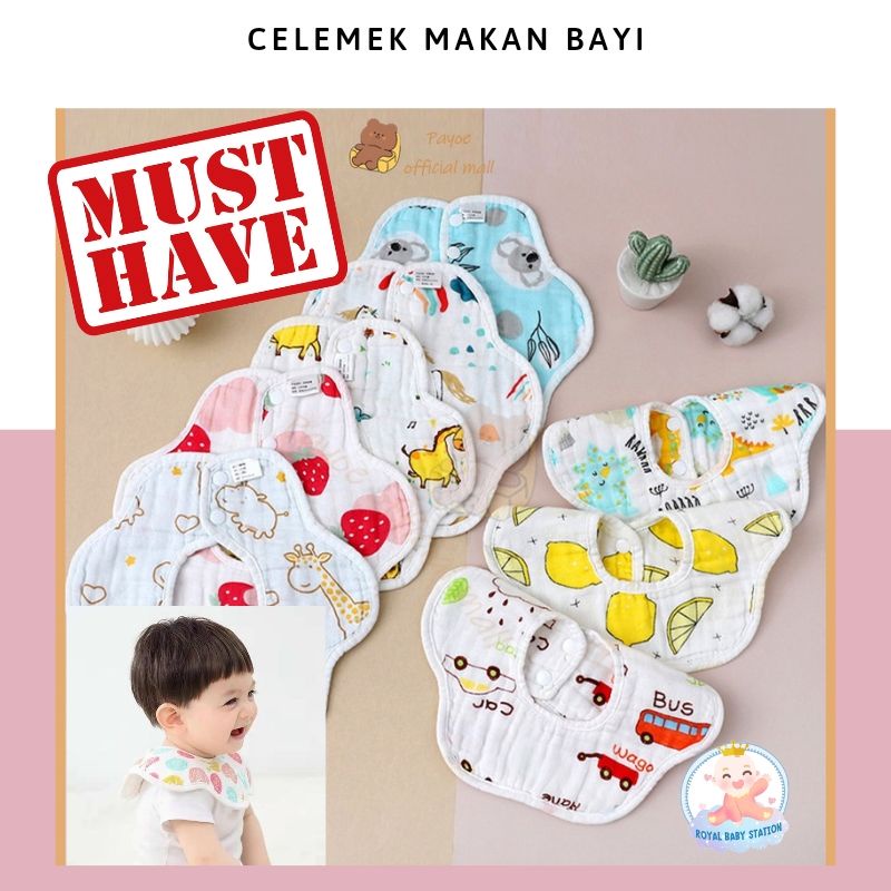 Celemek Makan Bayi Apron Baby Bips Kain Katun Halus Premium Rotasi 360