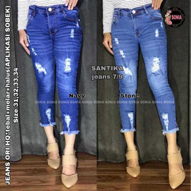 CELANA WANITA JEANS 7/9 SANTIKA RIPED