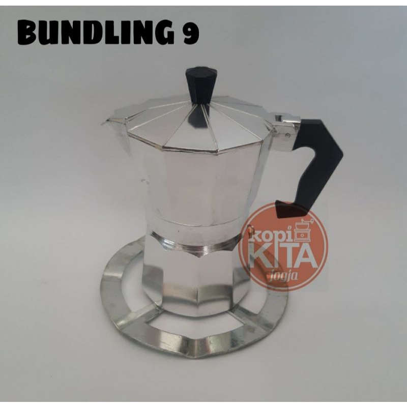 bundling 9 mokapot 3 cup dan tatakan kompor