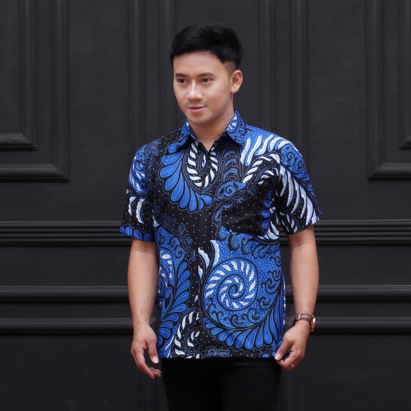 022 Zahira Batik HRB026 Kenongo Hem Kemeja Batik Pria Lengan Pendek  Katun Primis Halus M L XL