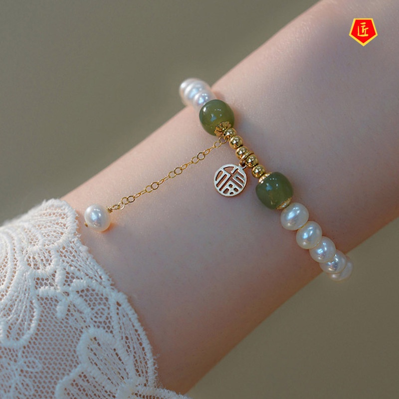 Pearl Fu Character Bracelet Sweet Exquisite Red Agate Bracelet Female Hetian Jade Lucky Bracelet