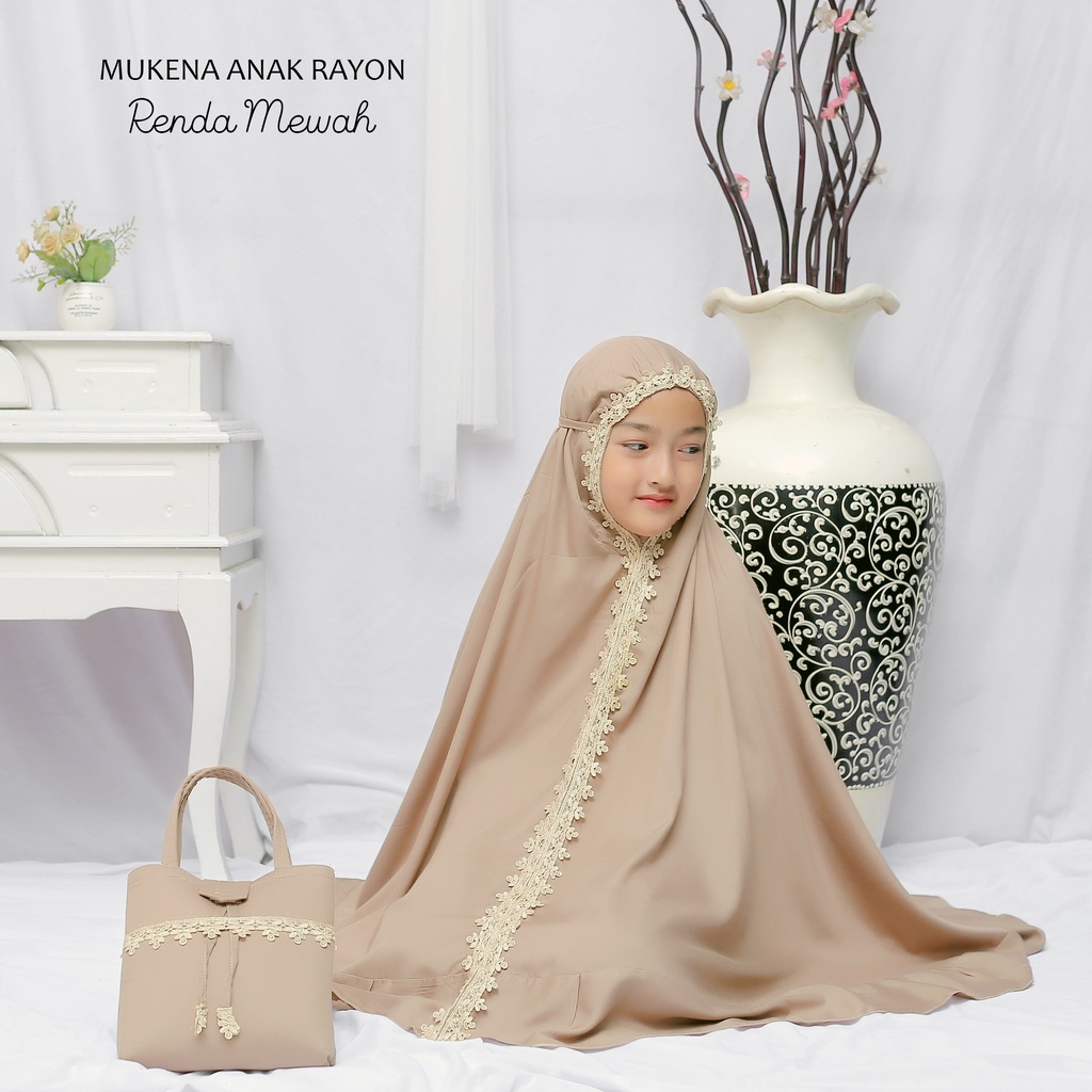 Mukena Anak Bali Rayon Polos Renda Mewah (Usia 6-12 tahun)