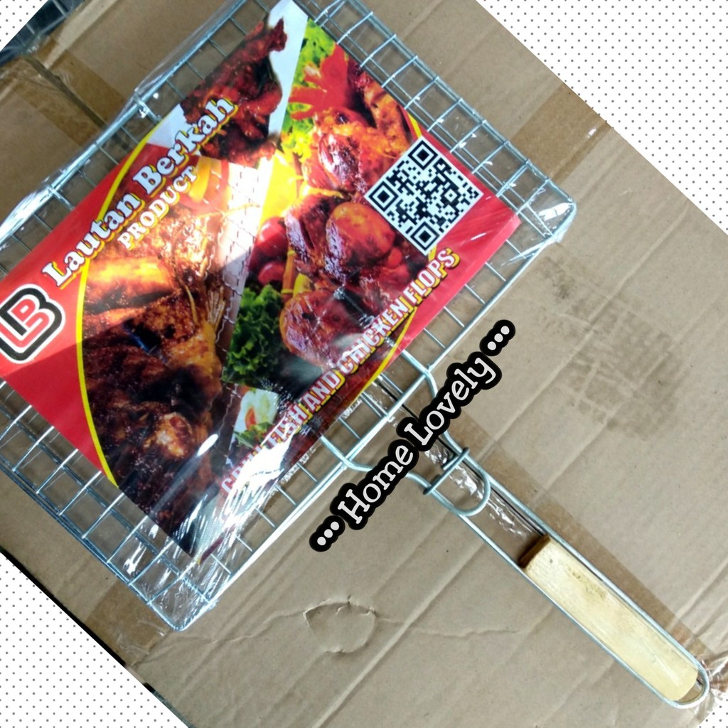 Jepit Bakar Bakaran Ikan tebal 37 x 26 cm / Panggang Ayam Gagang Kayu