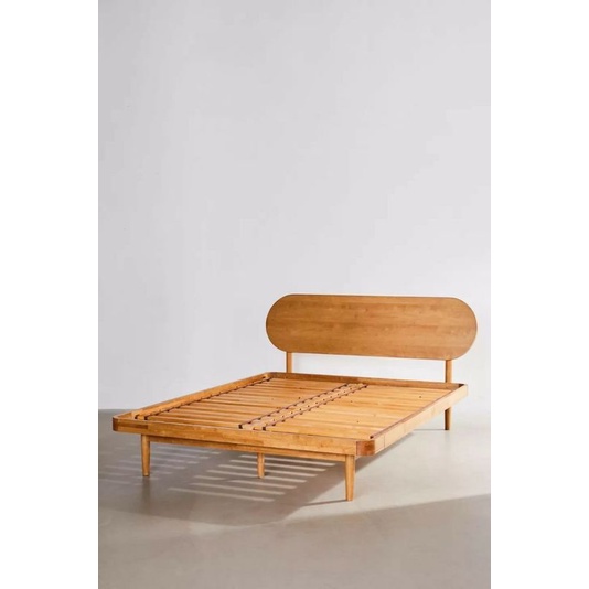 Ranjang Kayu Jati Minimalis Headboard Bulat – Tempat Tidur Kayu Solid Modern Natural