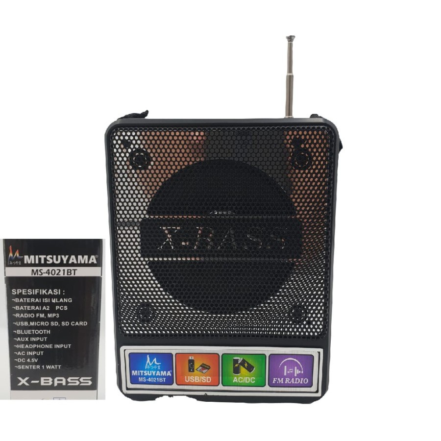 COD SPEAKER RADIO PORTABLE MITSUYAMA MS-4021BT FM/AC/DC/USB/TF/CARD//SPEAKER RADIO X-BASS MS-4021BT