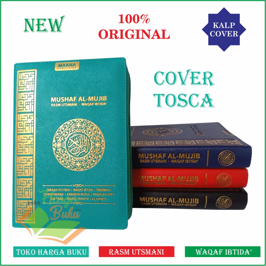 Mushaf Al-Quran Al Mujib A5 Jaket Resleting Rasm Utsmani Waqaf Ibtida Tajwid Warna - Maana