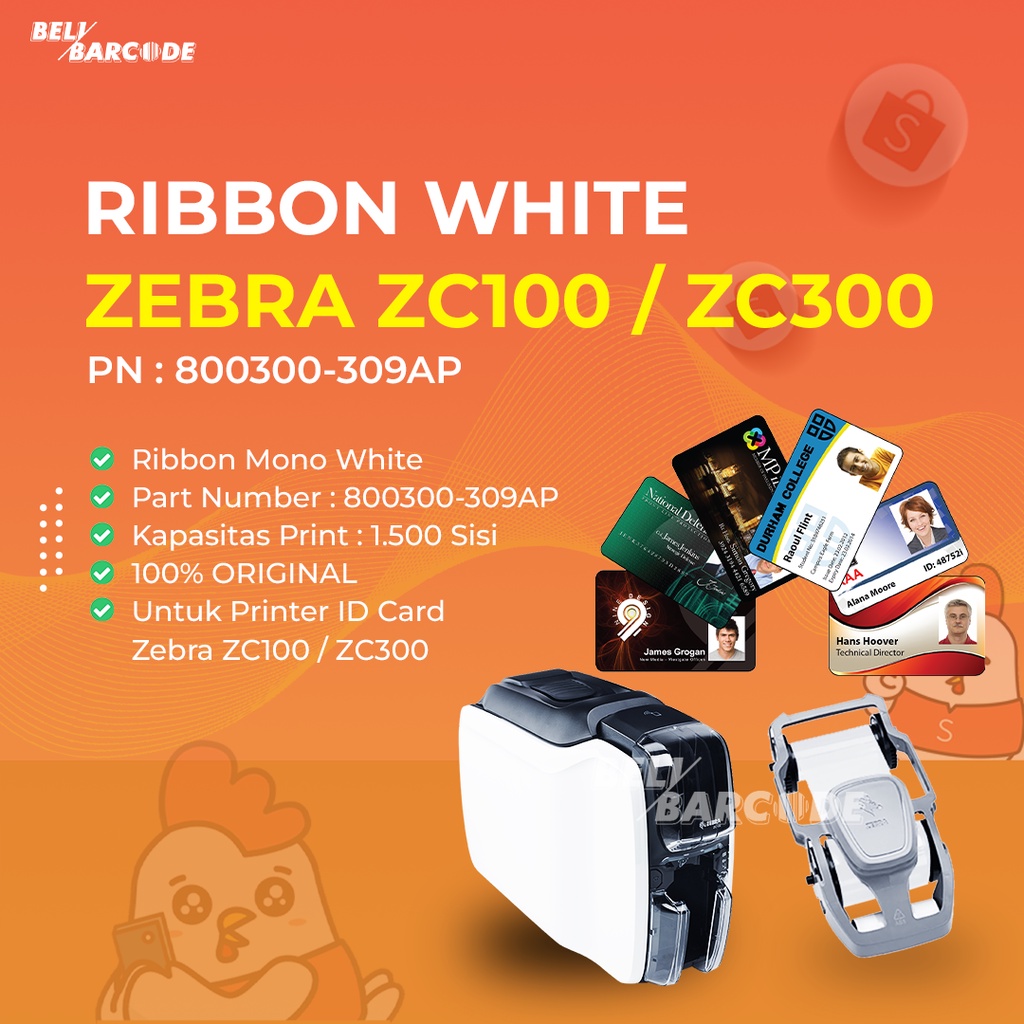 Ribbon White Printer Kartu Zebra ZC100 PN: 800300-309AP PITA TINTA MONOCHROME