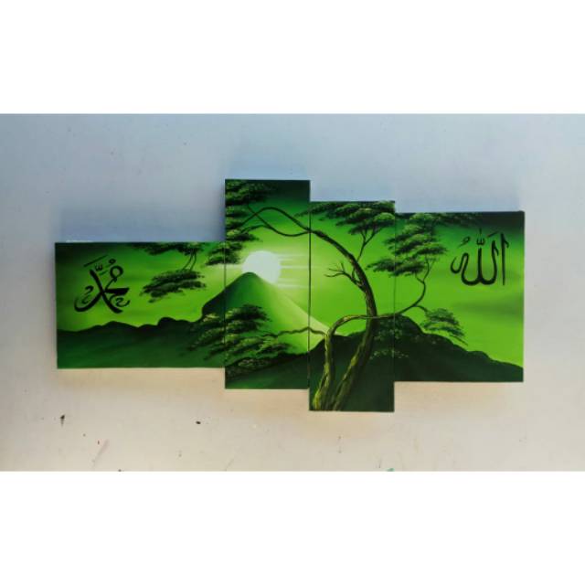 Lukisan kaligrafi pemandangan gunung hijau